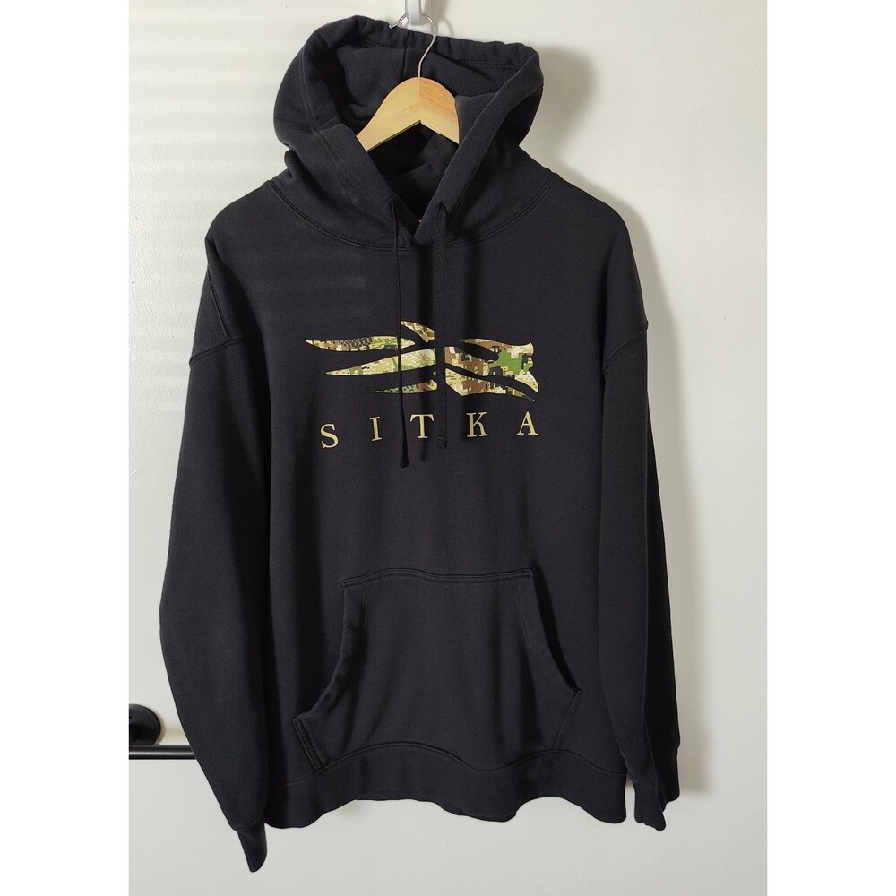 Sitka Pullover Hoodie Size XL Black Camo Logo Hunting Outdoors